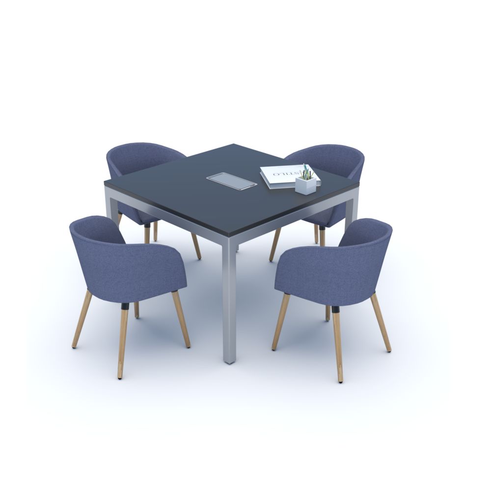 mesa de reunião CO cub tampo madeirado e pés metálicos móveis riccó