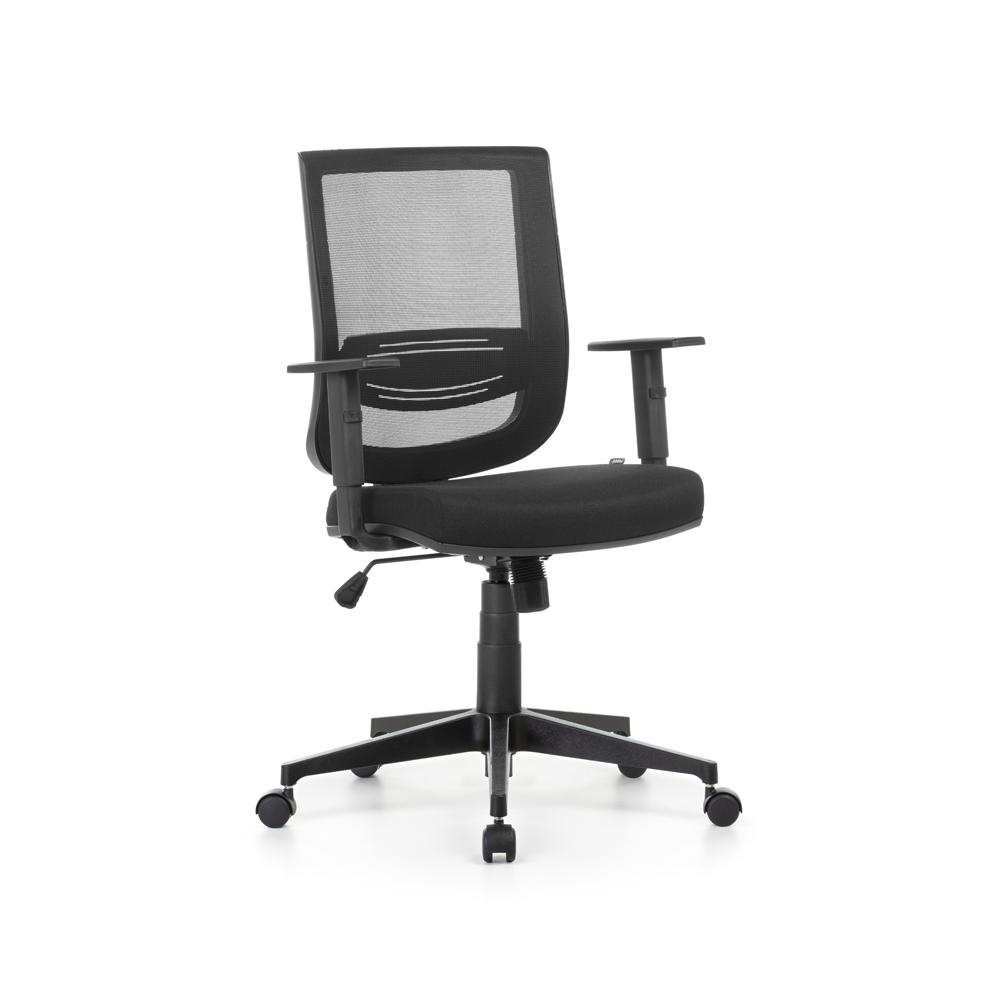 Cadeira NEXT Riccó para escritório na cor preta com assento estofado e encosto em tela