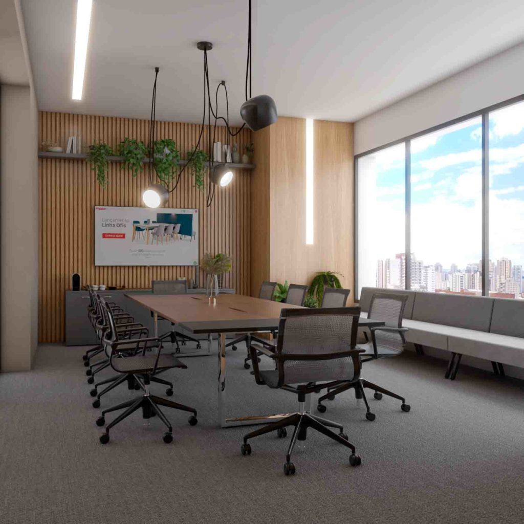 Mesa de reunião Vertu – Retangular - Cadeira Chalk - Riccó Móveis