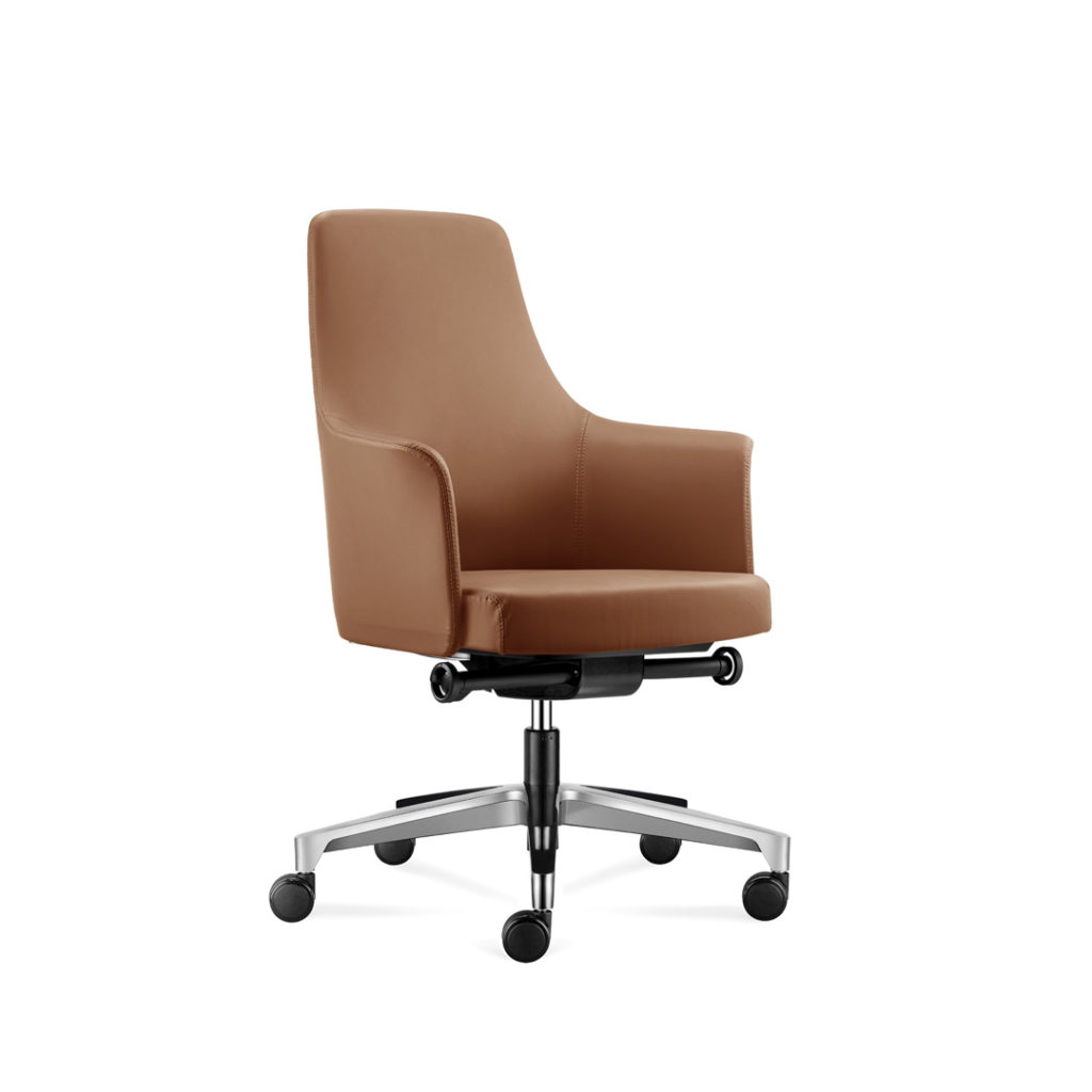 Cadeira Milano - couro preto - caramelo - Riccó Móveis